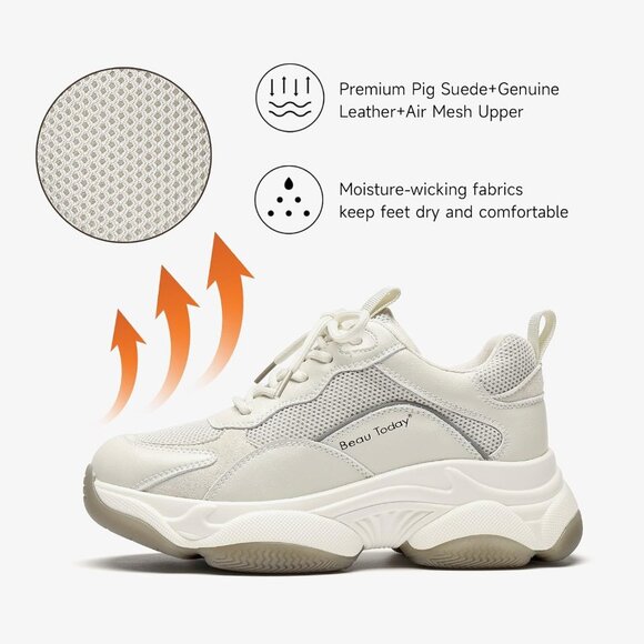 Women's Beige 1 Chunky Sneakers Fashion Sneakers, Lace Up Platform Comfortable - Picture 5 of 7